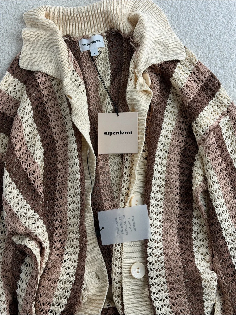 superdown Brown & Cream Crochet Stripe Cover-Up Set